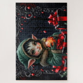 Schattige Elfkind in groene jas met capuchon Legpuzzel (Verticaal)