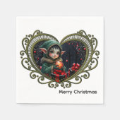 Schattige Elfkind in groene jas met capuchon Servet (Voorkant)