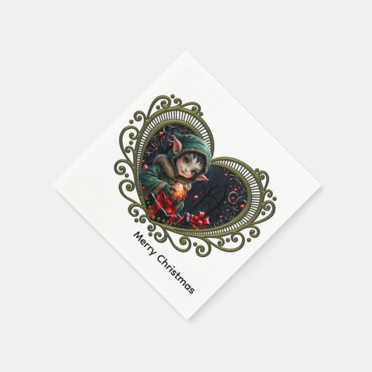 Schattige Elfkind in groene jas met capuchon Servet (Hoek)