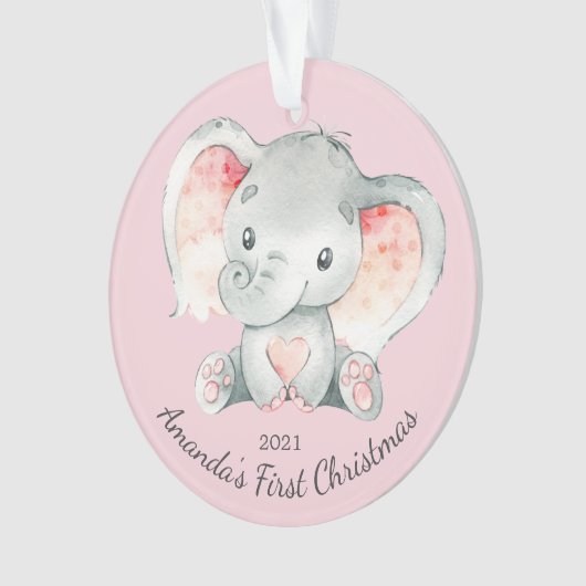 Schattige elphant-meisjes Eerste Kerstfeest Ornament (voorkant)