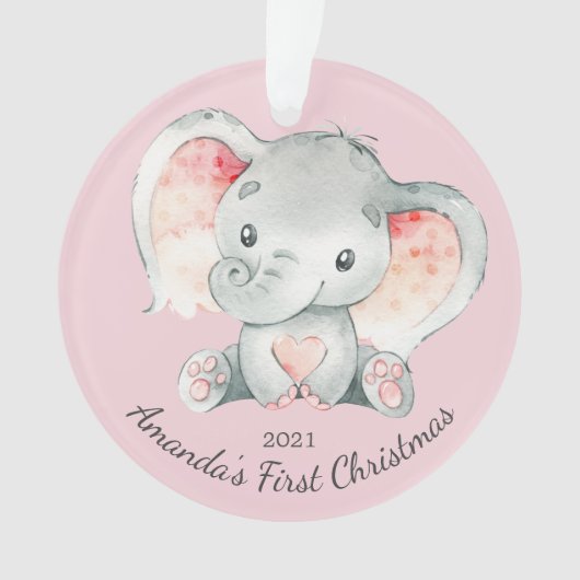 Schattige elphant-meisjes Eerste Kerstfeest Ornament (voorkant)