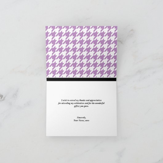 Schattige elphant Paars Houndstooth-kaarten Bedankkaart (Binnen)