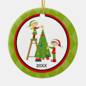 Schattige elven die kerstversiering met bomen deco keramisch ornament (Voorkant)