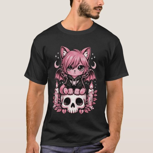 Schattige Emo Kat Vleermuis Pastel Goth Gotische M T-shirt (Voorkant)