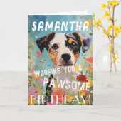 Schattige en Aardige Hond Gelukkige Verjaardag Kaart (Gele Bloem)