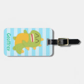 Schattige en blij Dinosaur Kinder gepersonaliseerd Bagagelabel (Voorkant horizontaal)