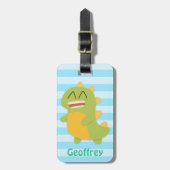 Schattige en blij Dinosaur Kinder gepersonaliseerd Bagagelabel (Voorkant verticaal)