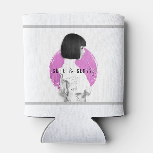 Schattige en Classy Meisje Roze en Zwart Blikjeskoeler (Achterkant)