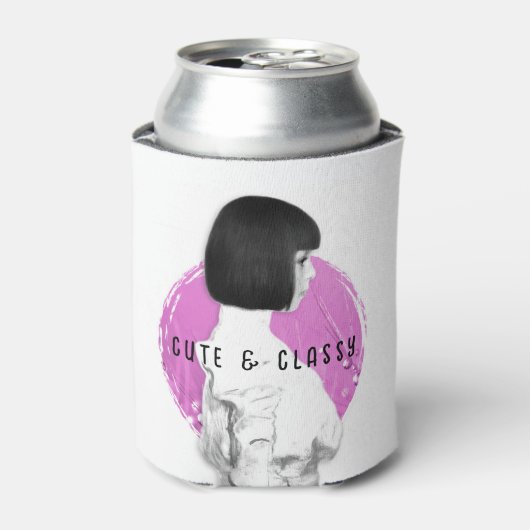 Schattige en Classy Meisje Roze en Zwart Blikjeskoeler (Blikje Voorkant)