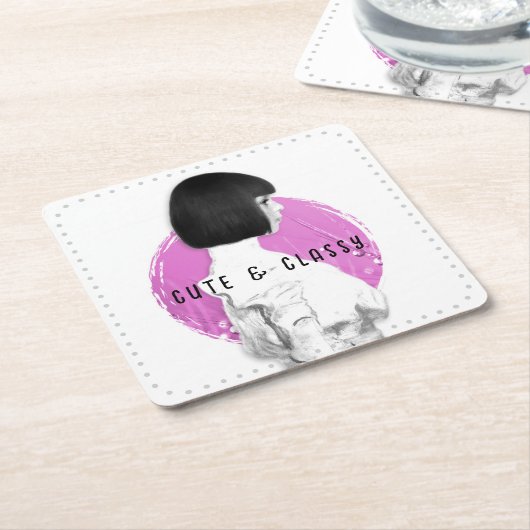 Schattige en Classy Meisje Roze en Zwart Kartonnen Onderzetters (Schuin)