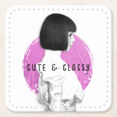 Schattige en Classy Meisje Roze en Zwart Kartonnen Onderzetters (Voorkant)