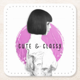 Schattige en Classy Meisje Roze en Zwart Kartonnen Onderzetters