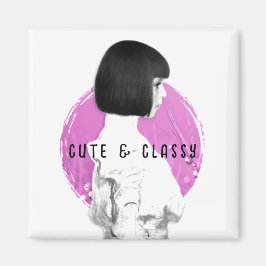 Schattige en Classy Meisje Roze en Zwart Magneet