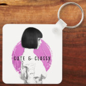 Schattige en Classy Meisje Roze en Zwart Sleutelhanger (Achterkant)