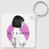 Schattige en Classy Meisje Roze en Zwart Sleutelhanger (Achterkant)