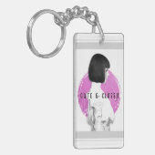 Schattige en Classy Meisje Roze en Zwart Sleutelhanger (Voorkant Links)