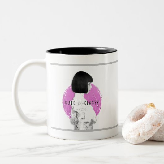 Schattige en Classy Meisje Roze en Zwart Tweekleurige Koffiemok (Met donut)