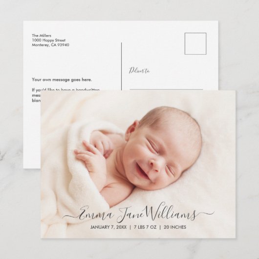 Schattige en Elegant Geboortekaartfoto Briefkaart (Voorkant / Achterkant)