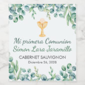 Schattige en Elegant Groen Bladeren Eerste Communi Wijn Etiket (Enkel label)
