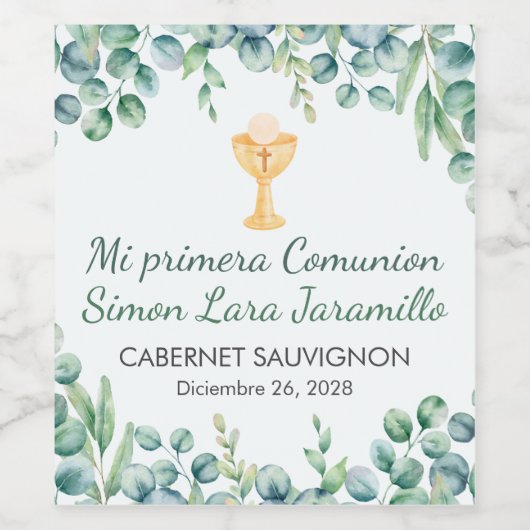 Schattige en Elegant Groen Bladeren Eerste Communi Wijn Etiket (Enkel label)