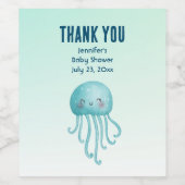 Schattige en Fun Blue-Green Jellyfish Baby shower Wijn Etiket (Enkel label)