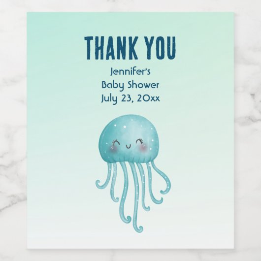 Schattige en Fun Blue-Green Jellyfish Baby shower Wijn Etiket (Enkel label)