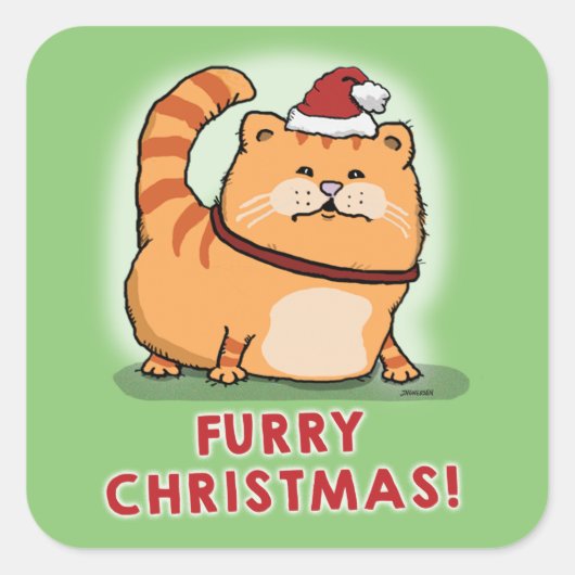 Schattige en Funny Cat Furry Christmas Vierkante Sticker (Voorkant)