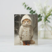 Schattige en Funny Ginger Cat in Snow Briefkaart (Staand voorkant)