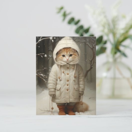 Schattige en Funny Ginger Cat in Snow Briefkaart (Staand voorkant)