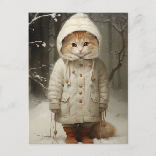 Schattige en Funny Ginger Cat in Snow Briefkaart (Voorkant)