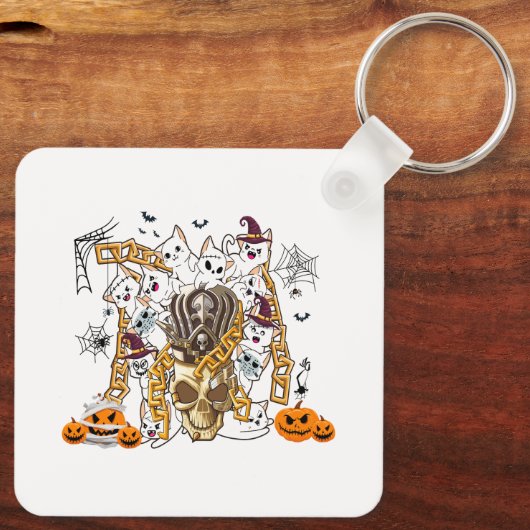Schattige en Funny Spooky Evil Cats Sleutelhanger (Achterkant)