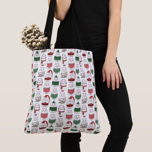 Schattige en Funny X-mas Cat Tote Bag (Dichtbij)