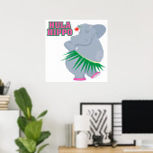 schattige en gekke luau huls hippo poster (Thuiskantoor)
