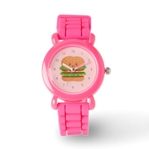 Schattige en gelukkige grote hamburger, voor liefh horloge