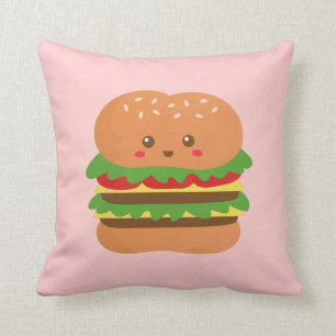 Schattige en gelukkige grote hamburger, voor liefh kussen