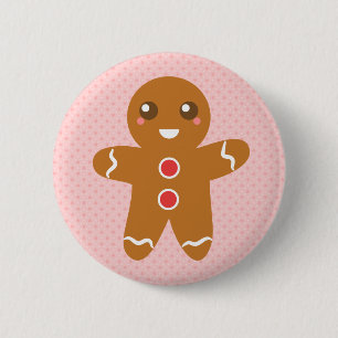 Schattige en gelukkige Kerst gingerbread man Ronde Button 5,7 Cm
