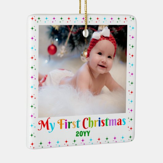 Schattige en Grappig Baby's Eerste Kerstmis Foto A Keramisch Ornament (Rechts)