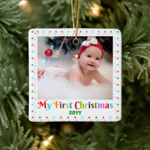 Schattige en Grappig Baby's Eerste Kerstmis Foto A Keramisch Ornament