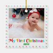 Schattige en Grappig Baby's Eerste Kerstmis Foto A Keramisch Ornament (Achterkant)
