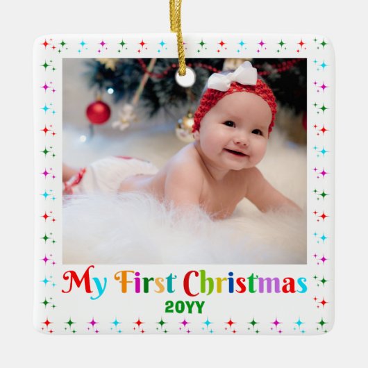 Schattige en Grappig Baby's Eerste Kerstmis Foto A Keramisch Ornament (Voorkant)
