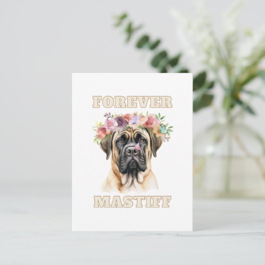 Schattige en Grappig Engels Mastiff Dog met Flower Briefkaart (Staand voorkant)