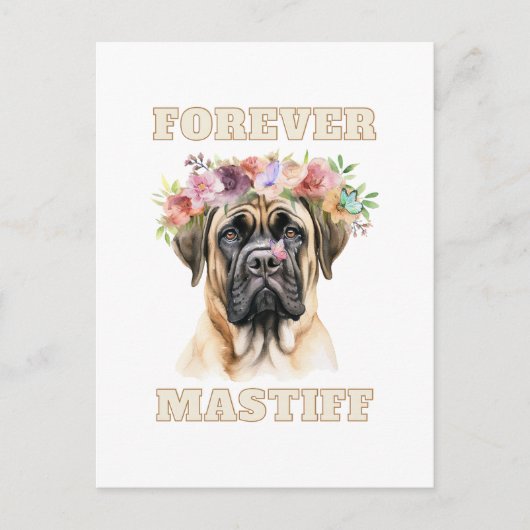Schattige en Grappig Engels Mastiff Dog met Flower Briefkaart (Voorkant)