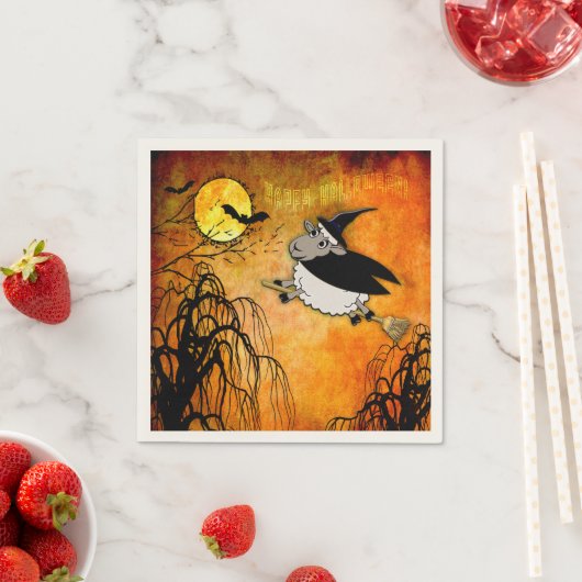 Schattige en Grappig Halloween Lamb-Witch Servet (Insitu)