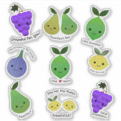 Schattige en Grappig Kawaii Fruit Puns Sticker Set (Voorkant)
