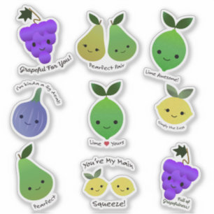 Schattige en Grappig Kawaii Fruit Puns Sticker Set