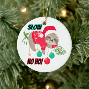 Schattige en Grappig Santa's Sloth Slow Ho Ho Keramisch Ornament