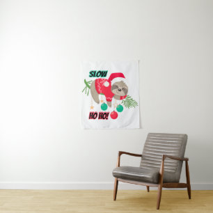 Schattige en Grappig Santa's Sloth Slow Ho Ho Wandkleed