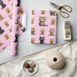Schattige en grappig woedend zwart, Oranje kat roz Cadeaupapier