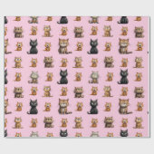 Schattige en grappig woedend zwart, Oranje kat roz Cadeaupapier (Vlak)