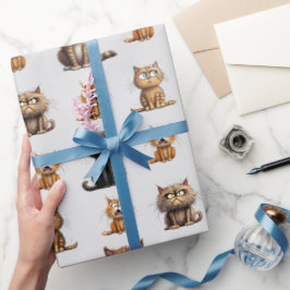 Schattige en grappig woedend zwart, Oranje katteng Cadeaupapier
